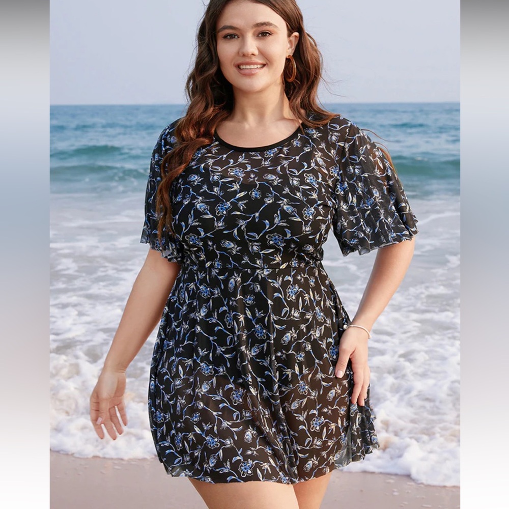 Floral Black Swim Dress - Picture 7 of 7